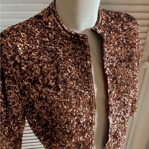 1960s Cardigan Copper Sequins 3/4 Sleeves Vintage Holiday Sweater M/L